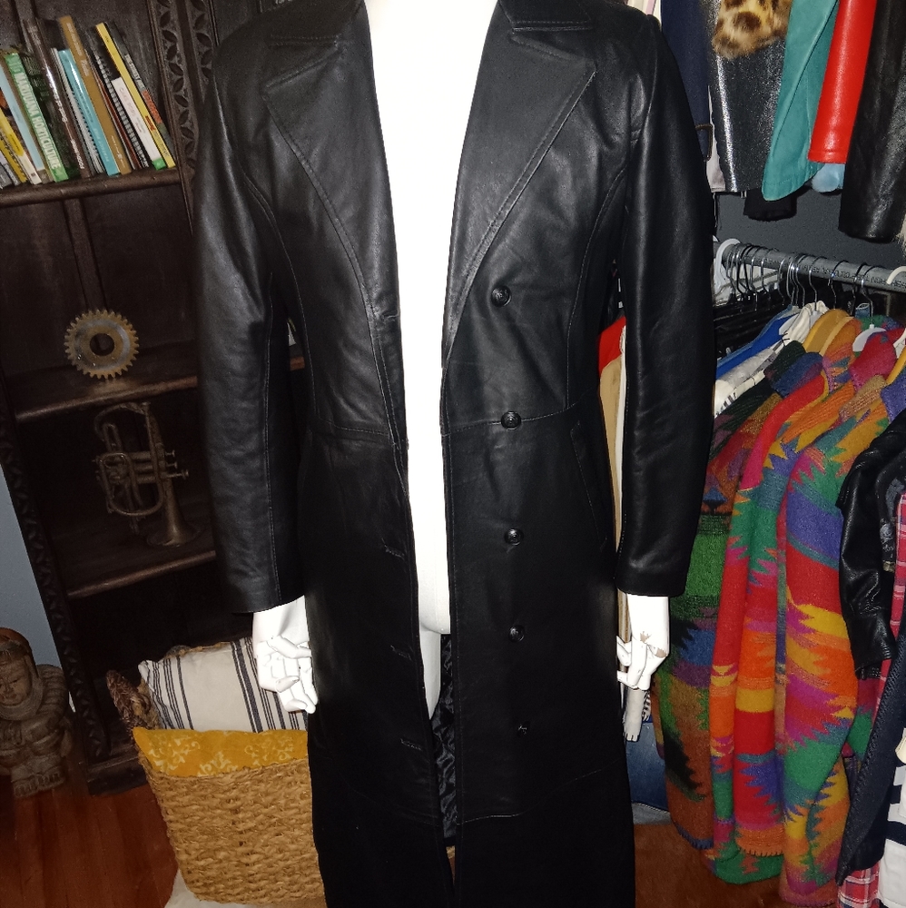 Full length leather coat